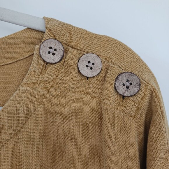 J. Jill Pure Jill Mustard Yellow Button Shoulder Shift Dress Size Large Fall - Picture 8 of 13